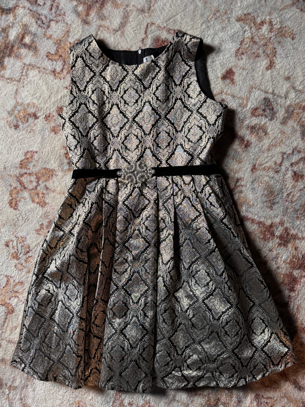 Like New Rare Editions Girls Gold and Black Jacquard Party Dress